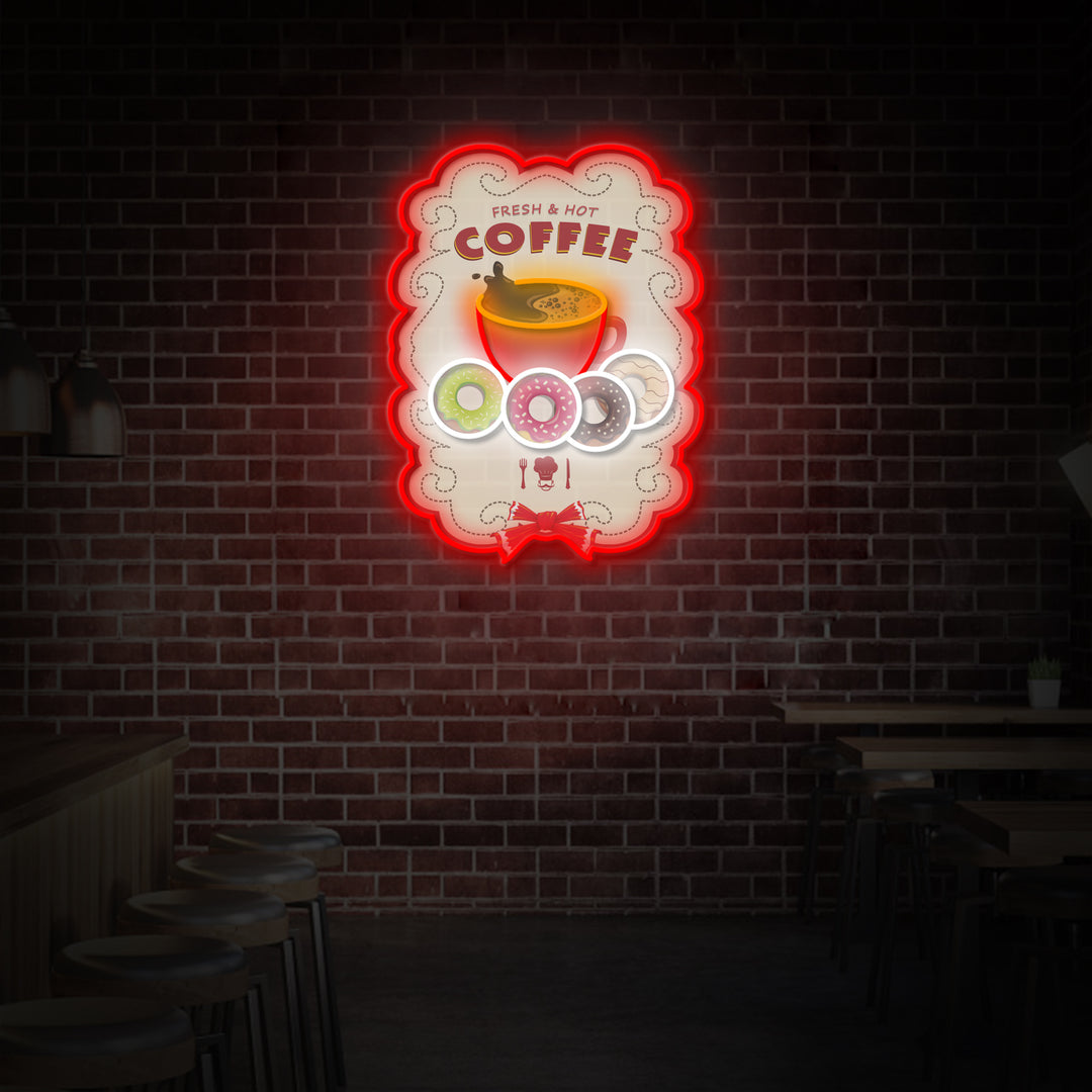 "Vintage Donuts with Coffee", Coffee Shop Decor, LED Neon Sign 2.0, Luminous UV Printed