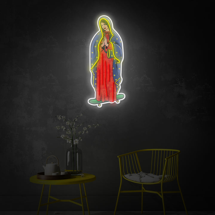 "Virgin Guadalupe Skateboard Virgin Mary" Room Decor, Neon Wall Art, LED Neon Sign